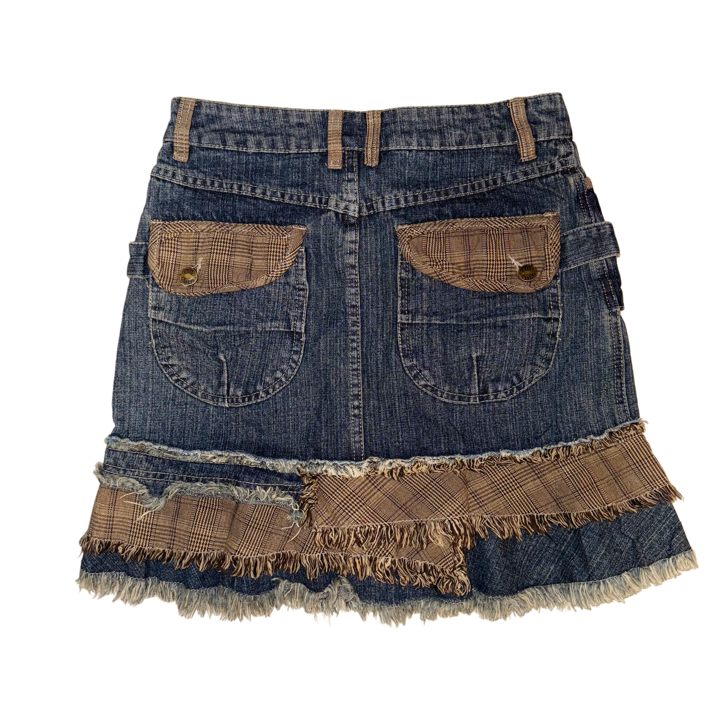 Denim brown checkered frayed edges skirt