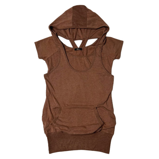 Brown layered hooded top
