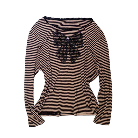 Lace ribbon black brown striped long sleeve