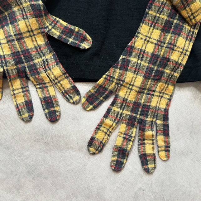 Comme Des Garcons long sleeve with yellow checkered gloves