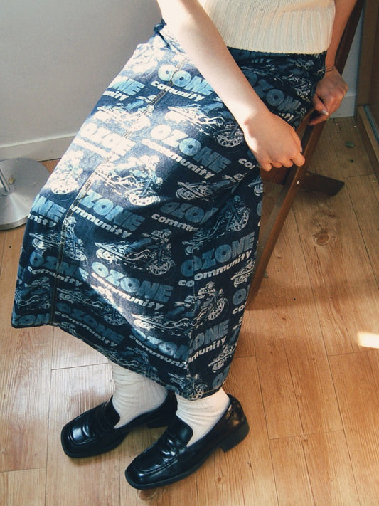 80s ozone community denim mermaid skirt