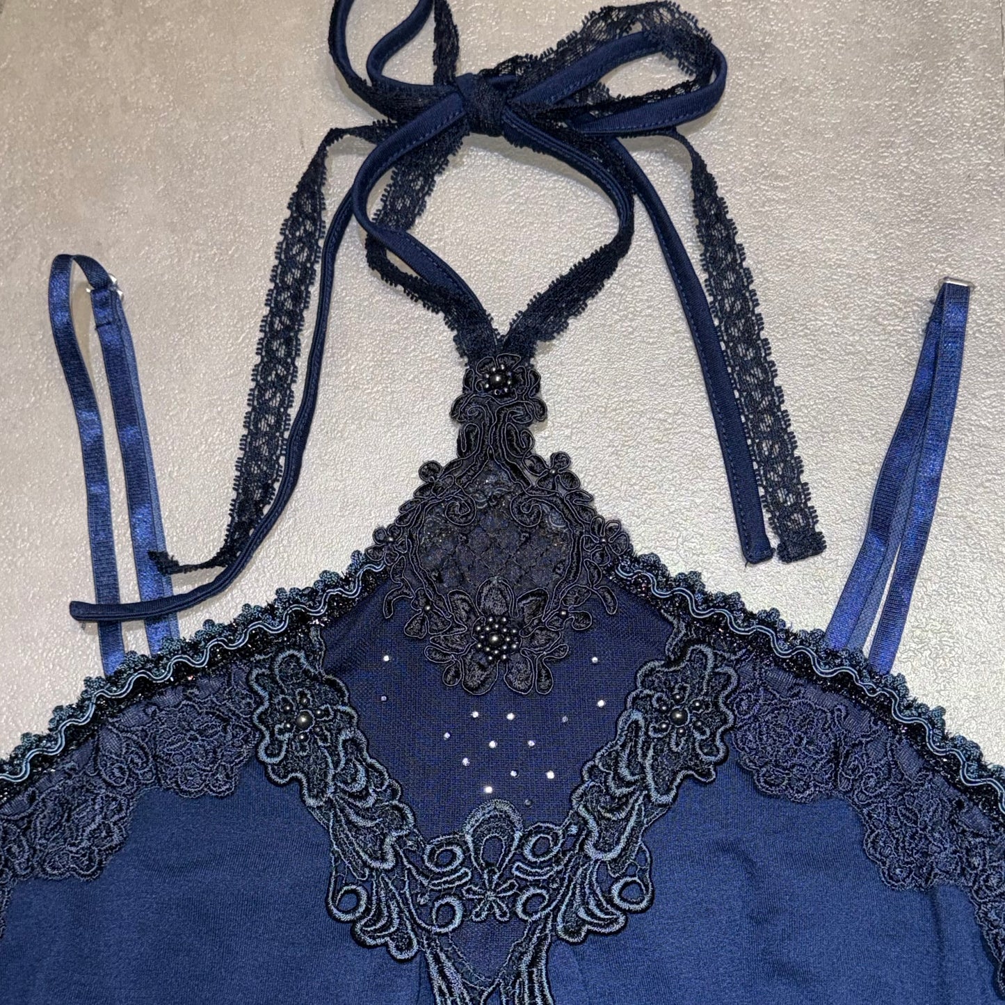 Axes Navy floral lace halter cami