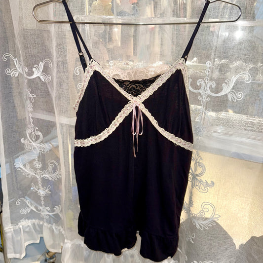 Black lace layered tank