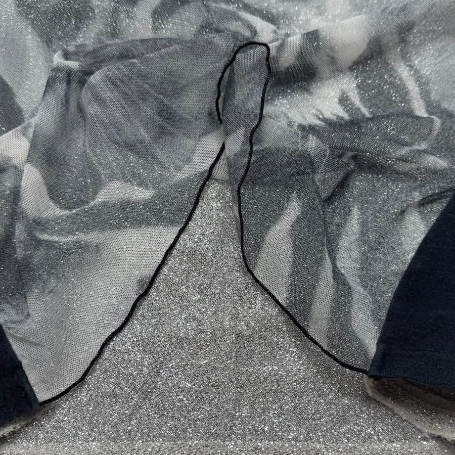 Grey tiger glittering mesh top