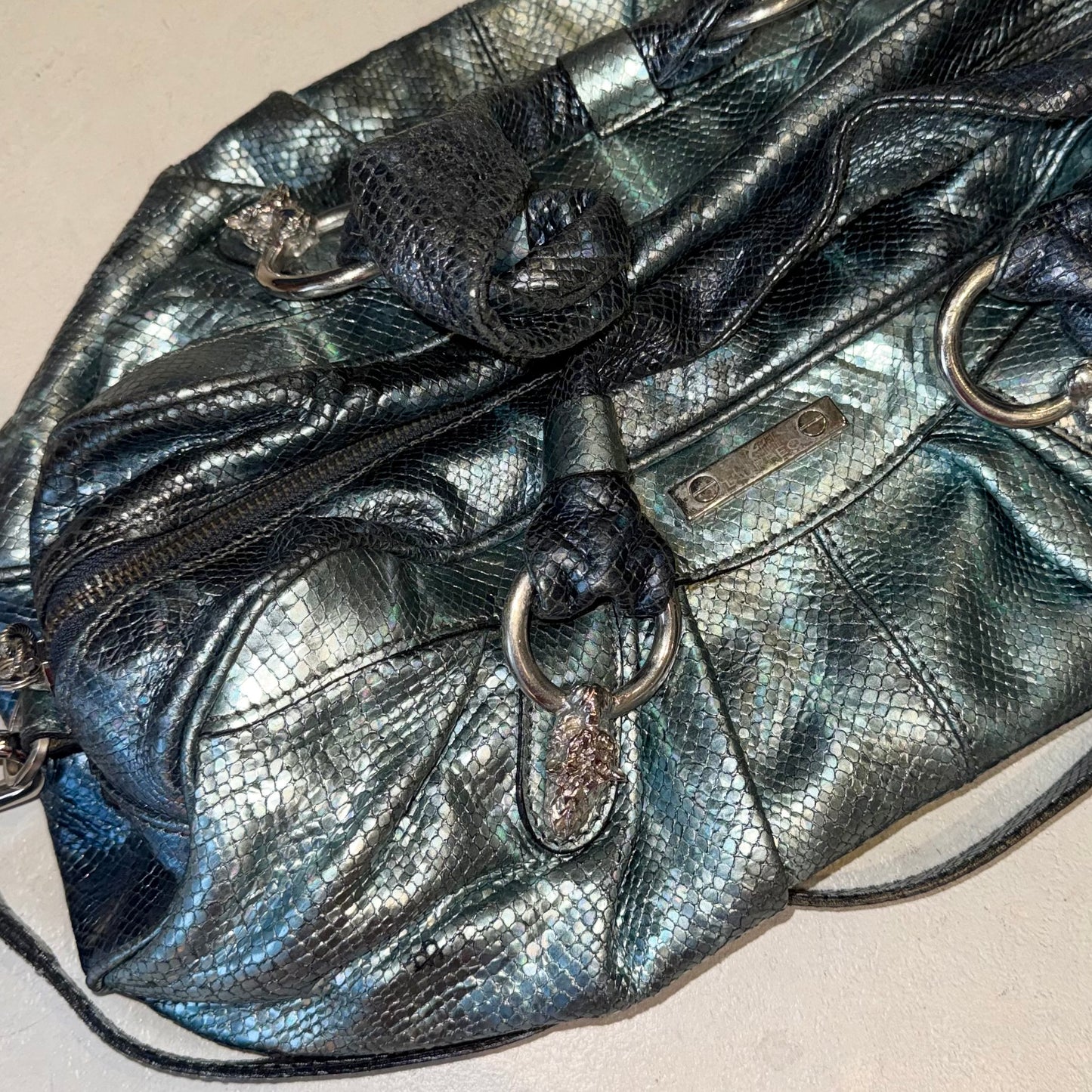 Metallic dragon snakeskin ruched hobo bag/crossbody bag
