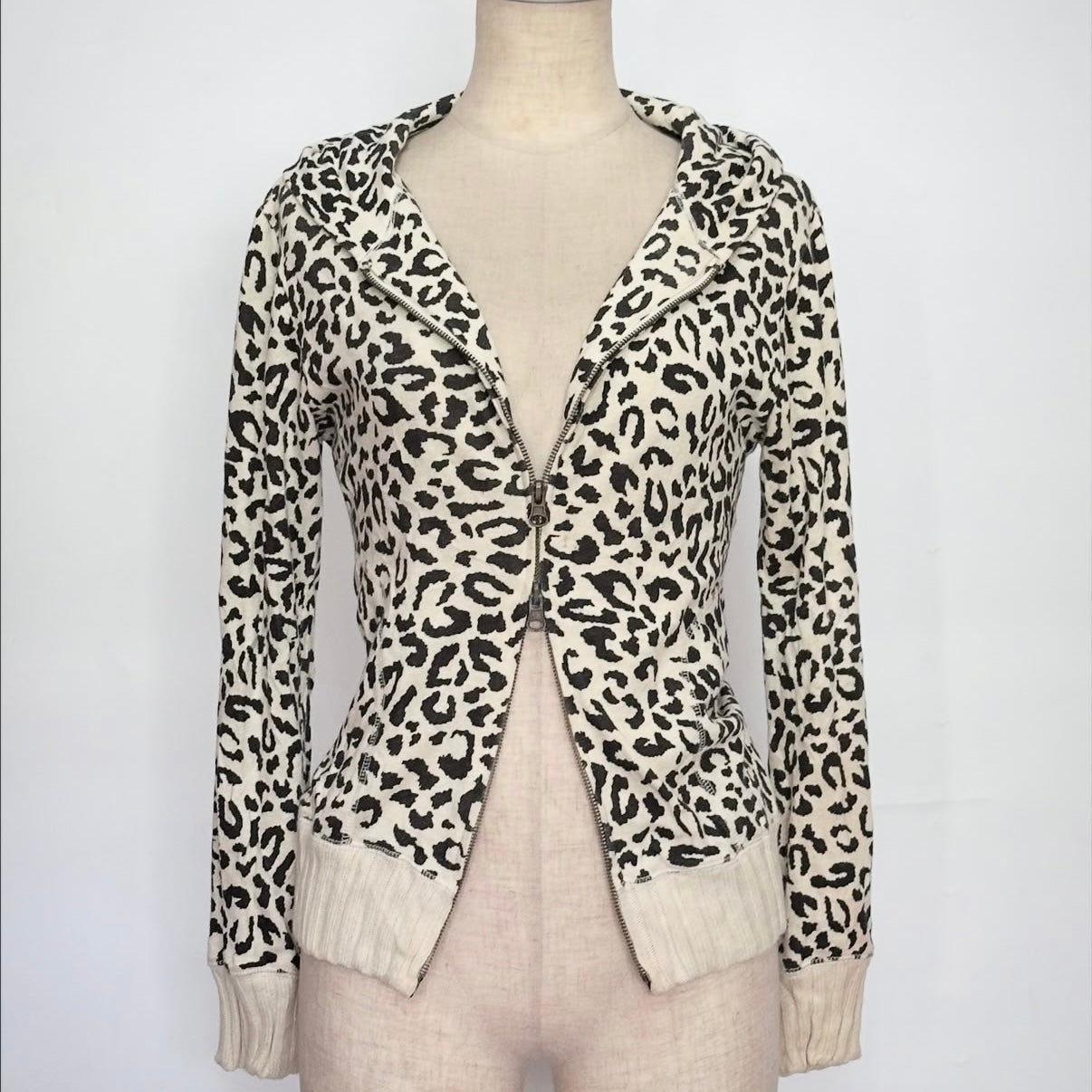 Leopard print double zip hoodie