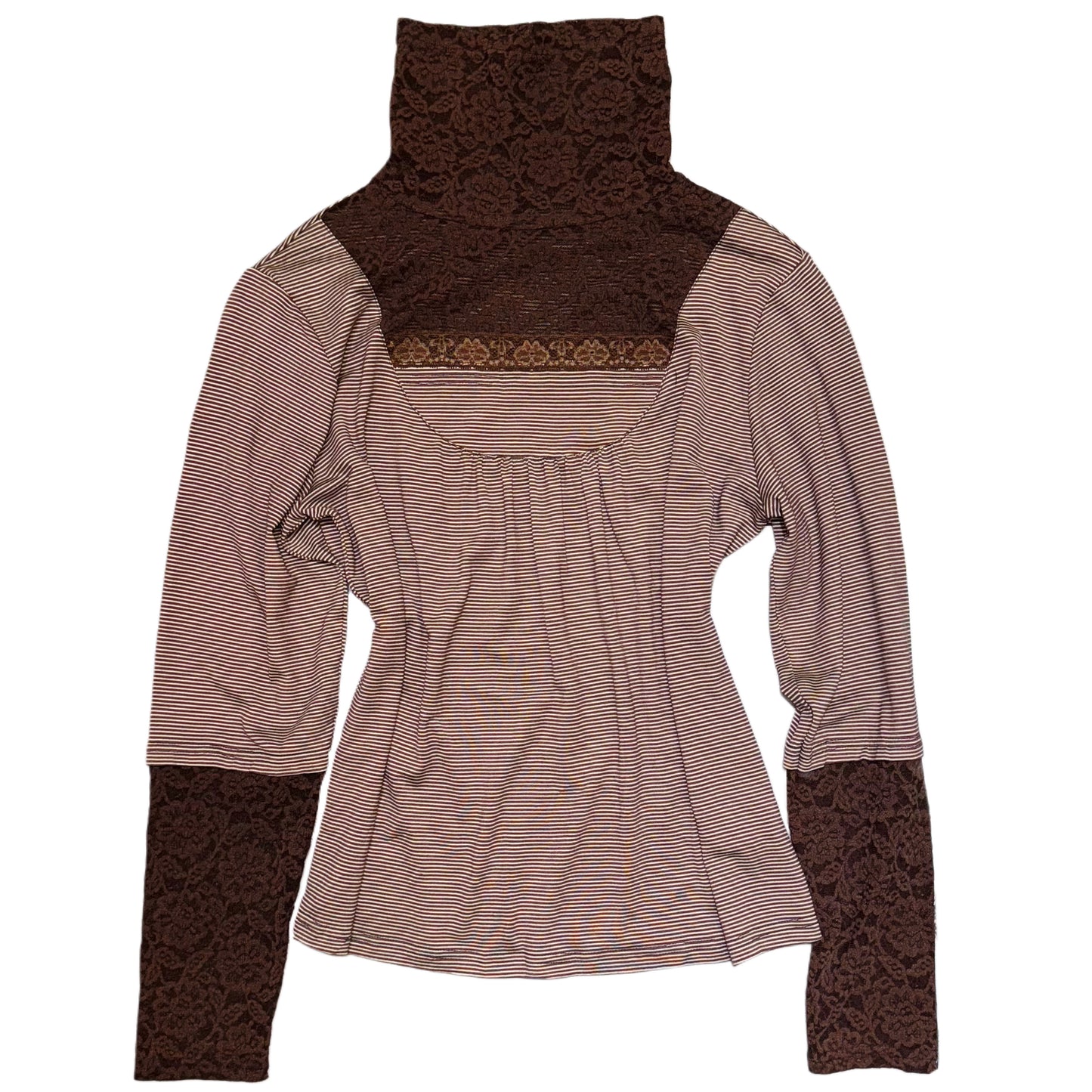 Brown striped lace long sleeve
