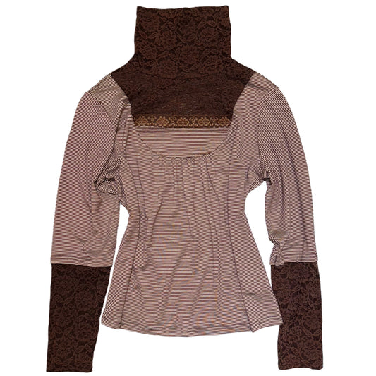 Brown striped lace long sleeve