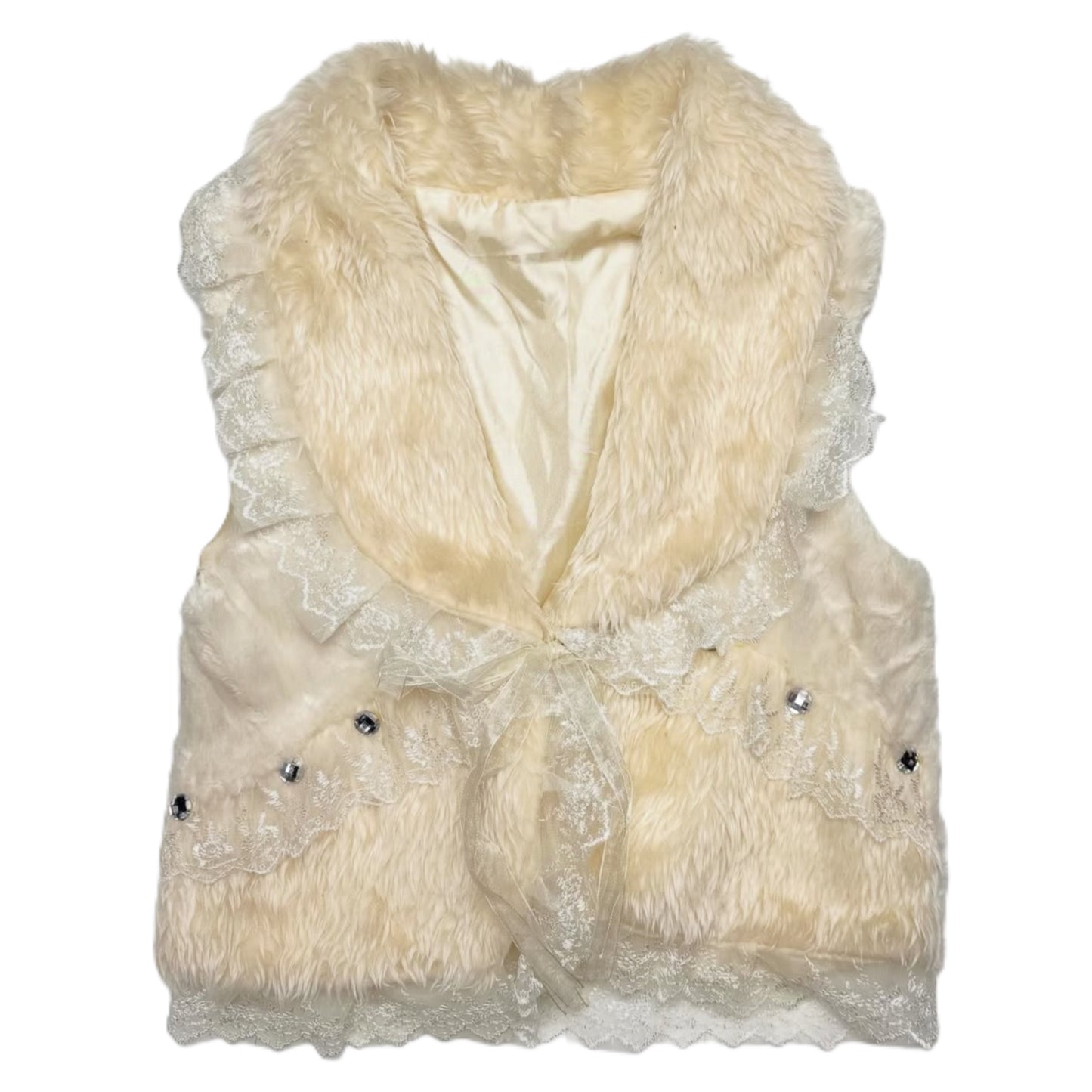 Beige furry lace vest