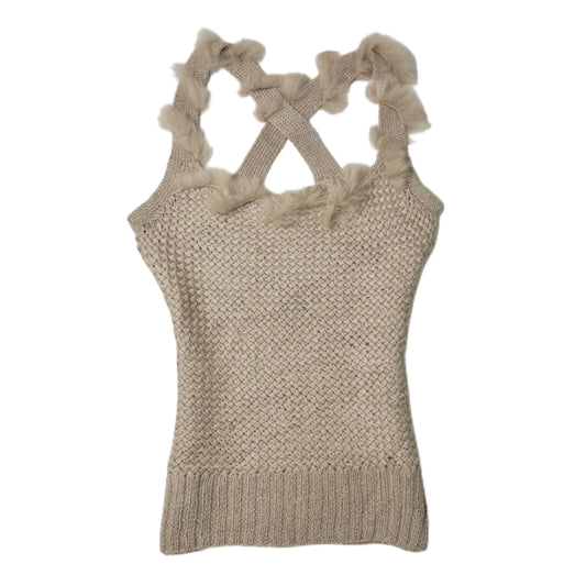 Beige knit furry tank