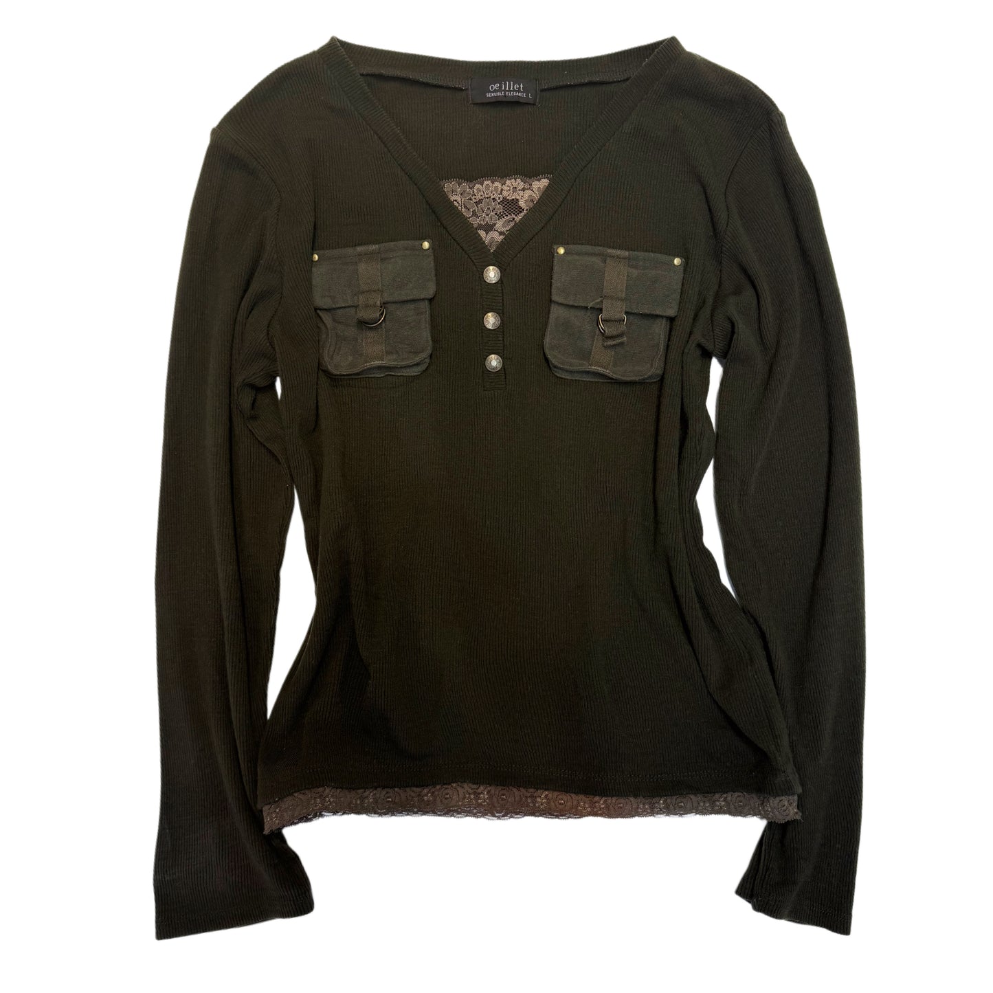 Green lace layered long sleeve