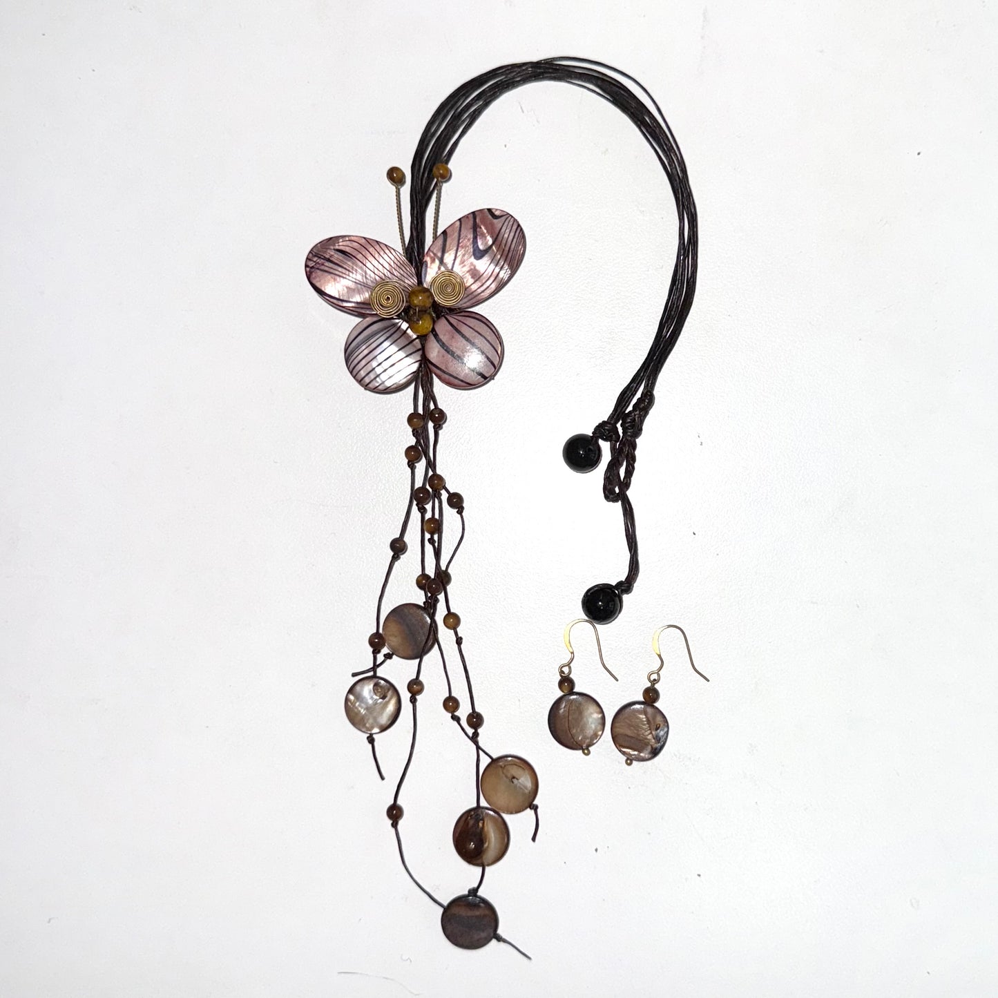 Butterfly long necklace with earrings set