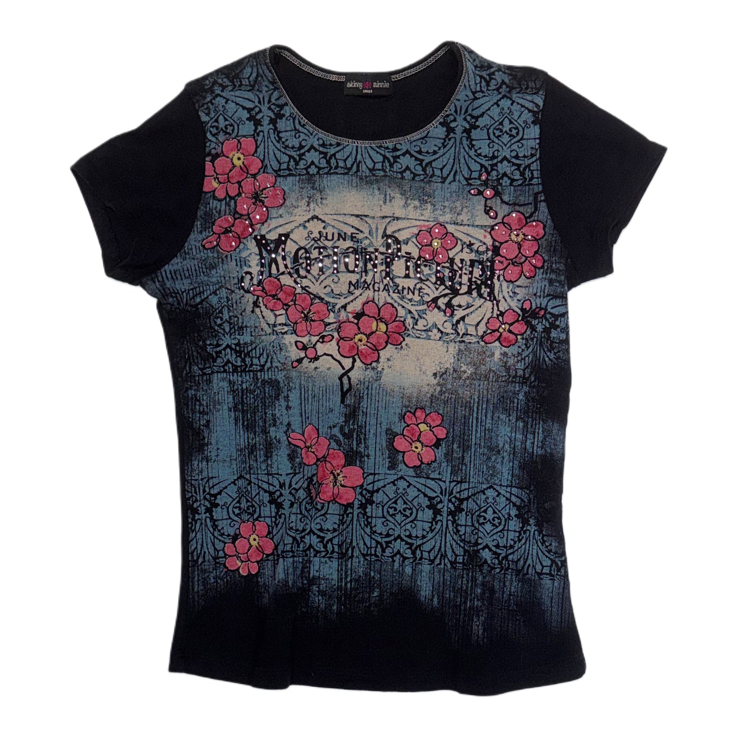 Skinny Minnie rhinestones floral graphic top