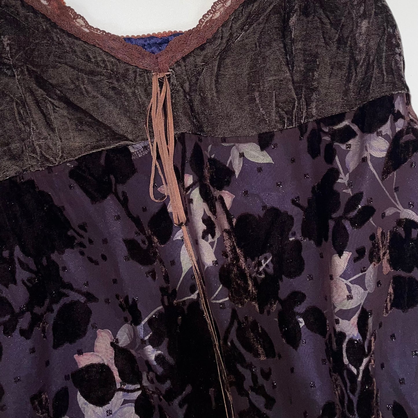 Brown velvet floral lace dress