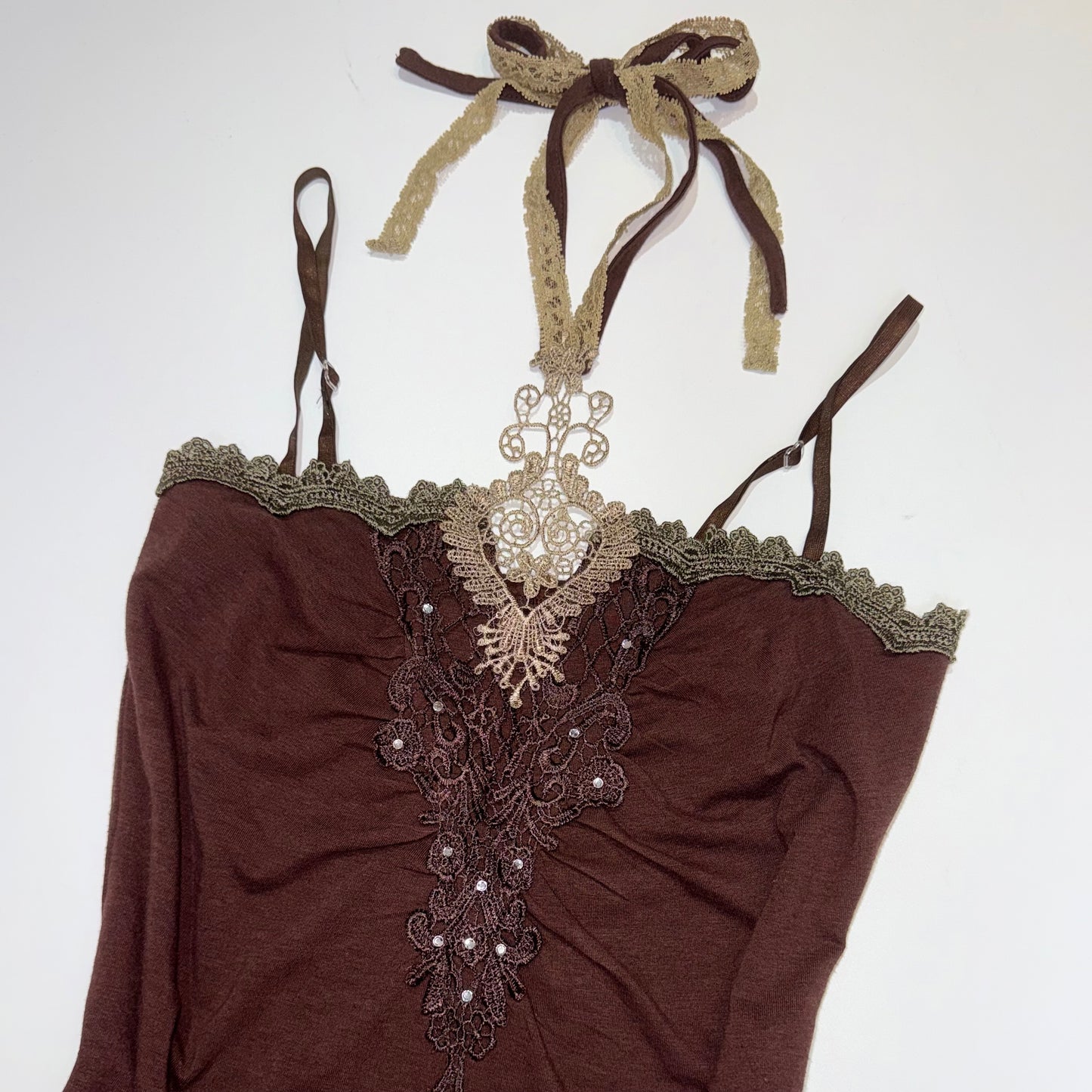 Axes brown lace halter cami