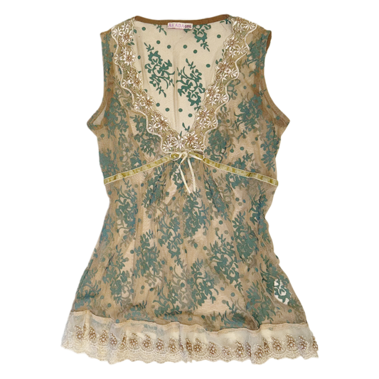 Akaba girl beige floral mesh pearl top