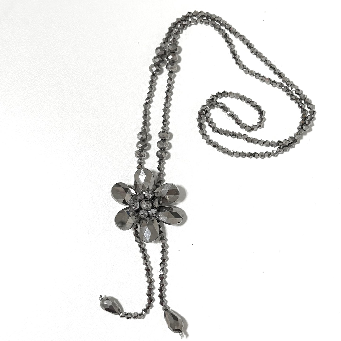 Sliver flower long necklace