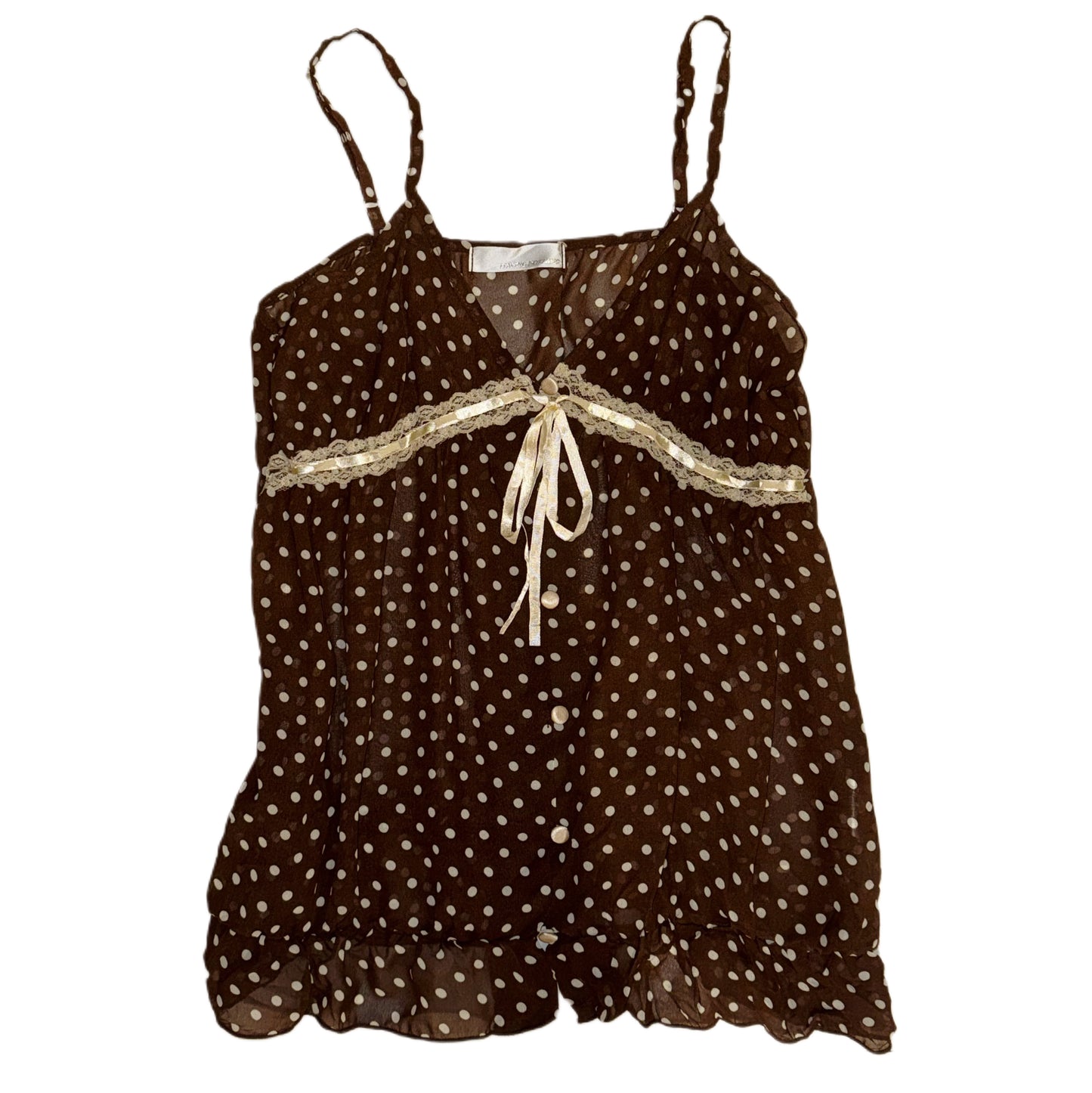 Brown polka dot mesh tank
