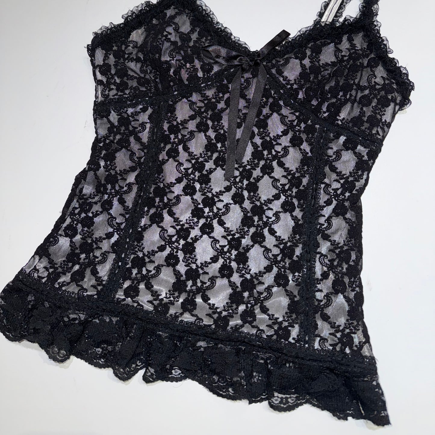 Black lace tank with ruffled straps