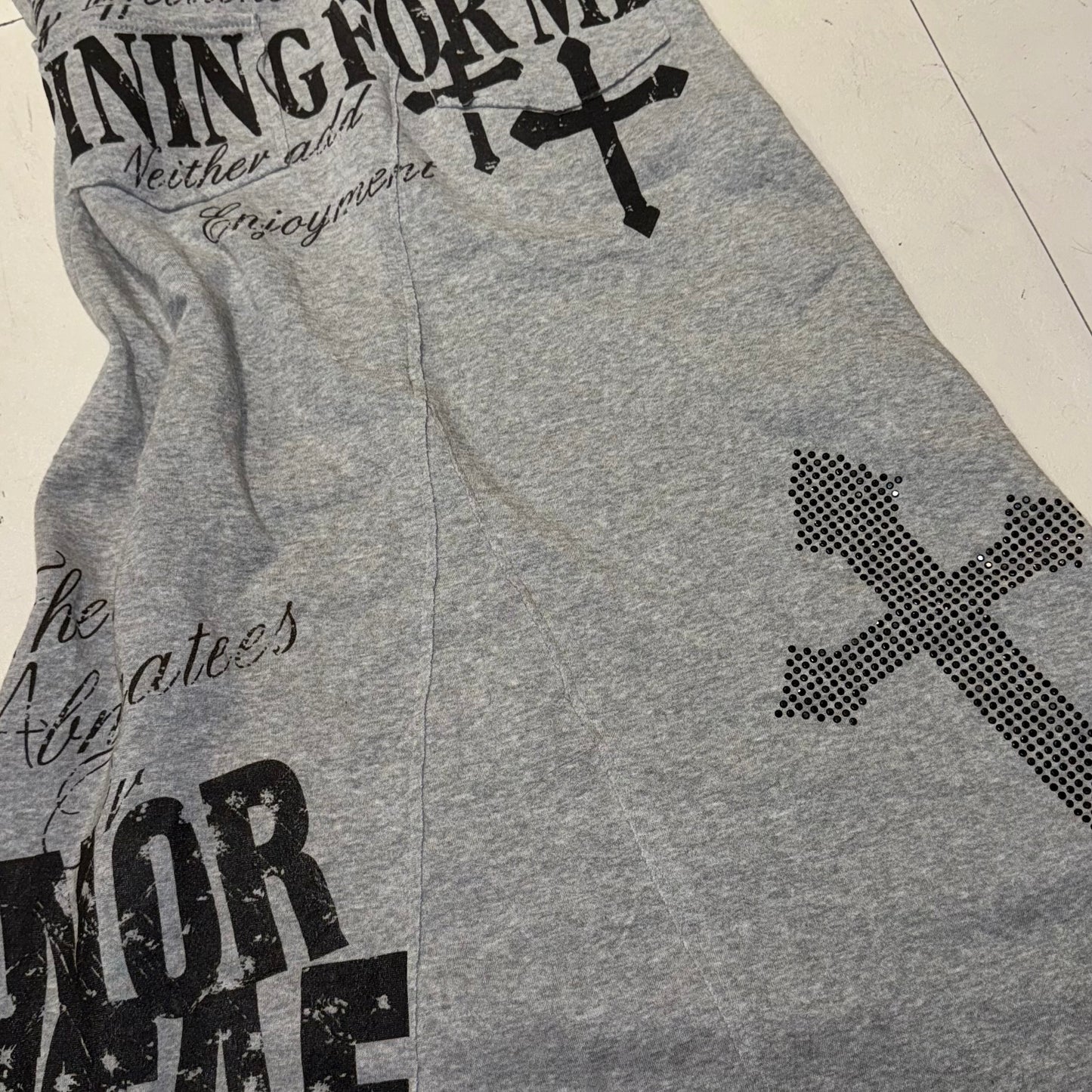 Grey hooded dress with cross graphic