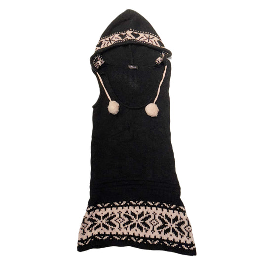 Black baby pink knit heart hooded dress