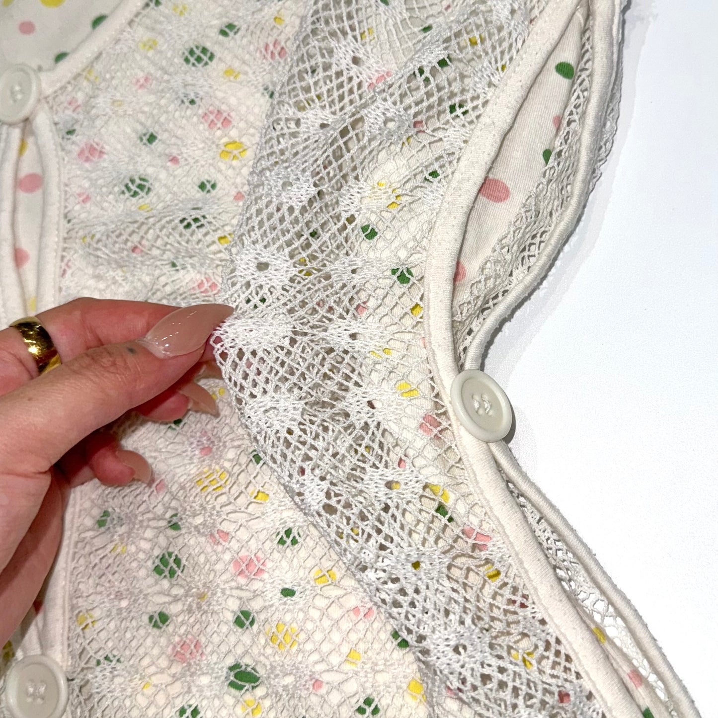 Polka dot mesh layered button top