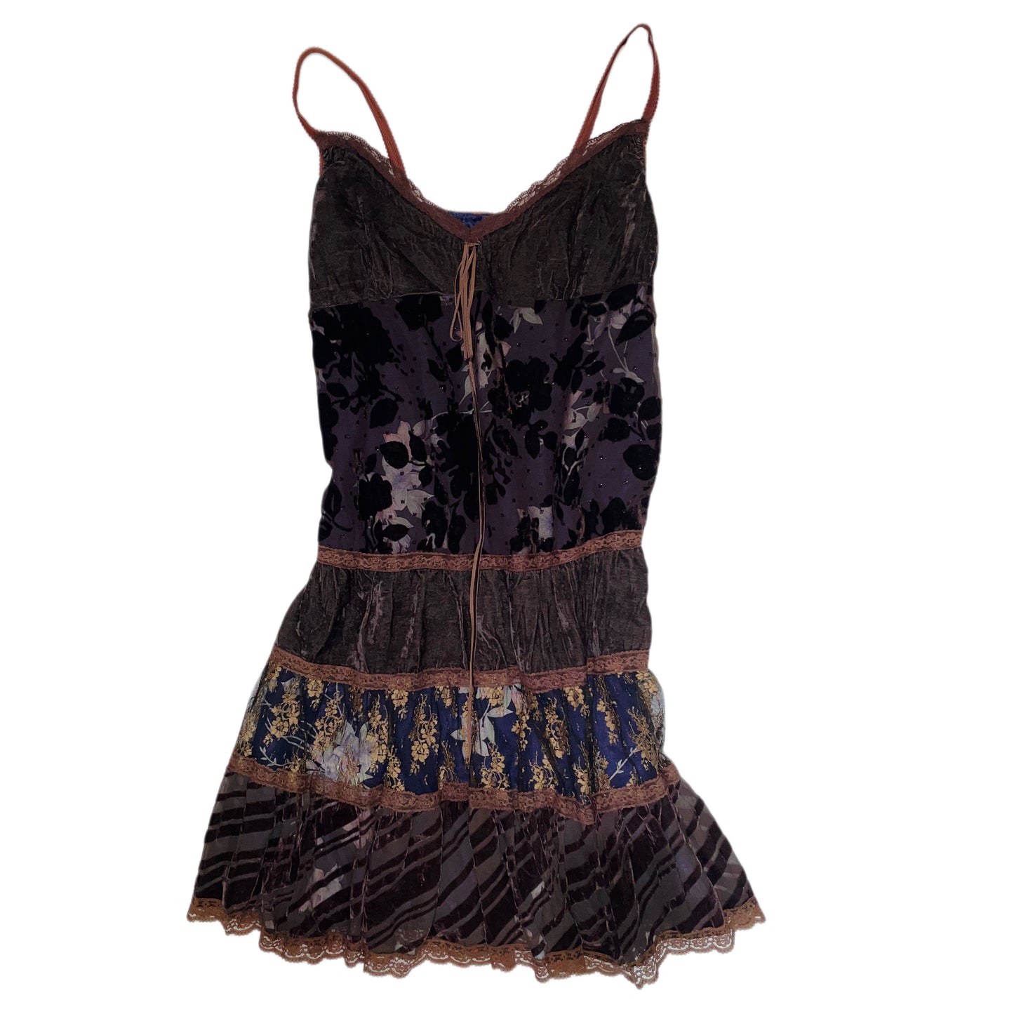 Brown velvet floral lace dress