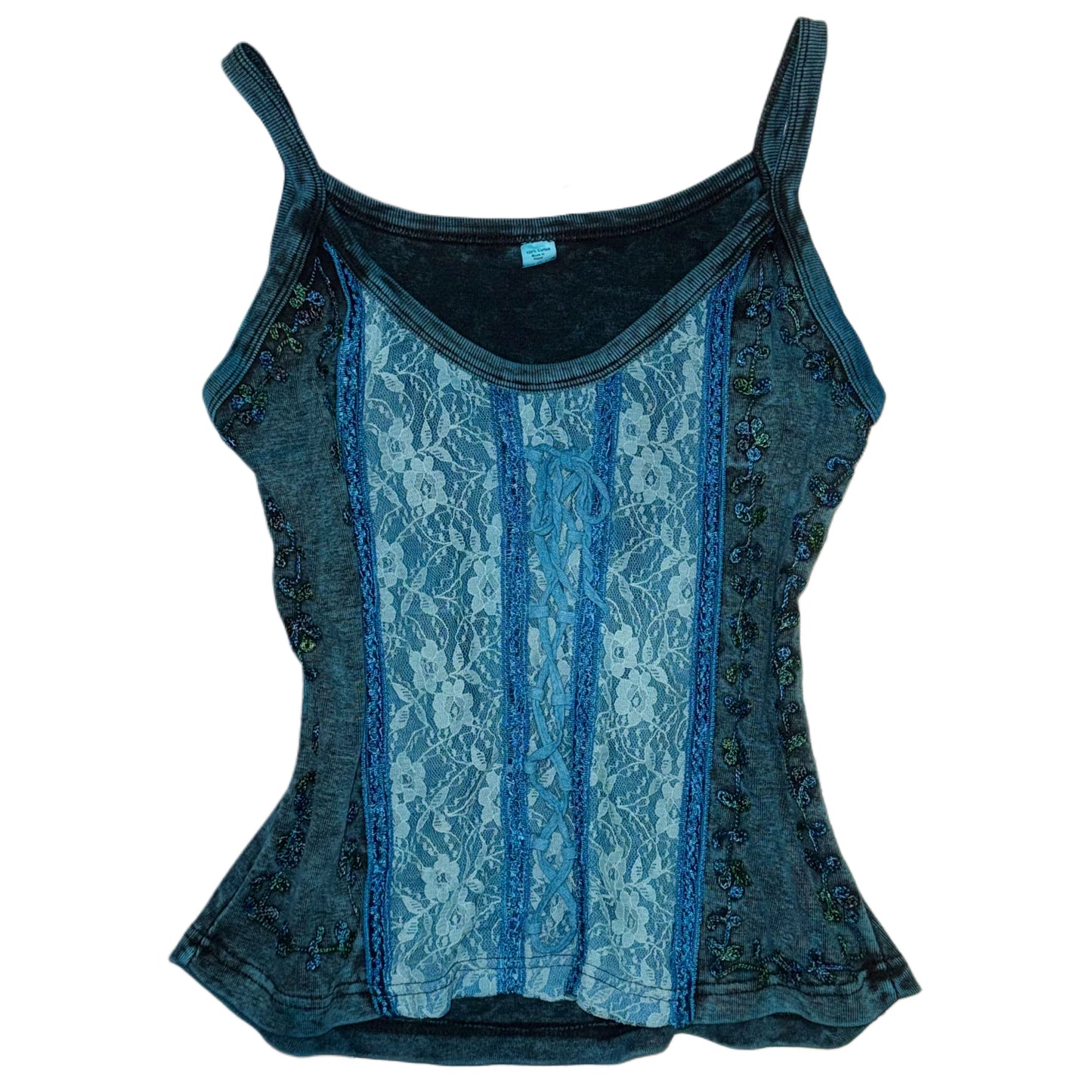 Blue tie dye lace tank