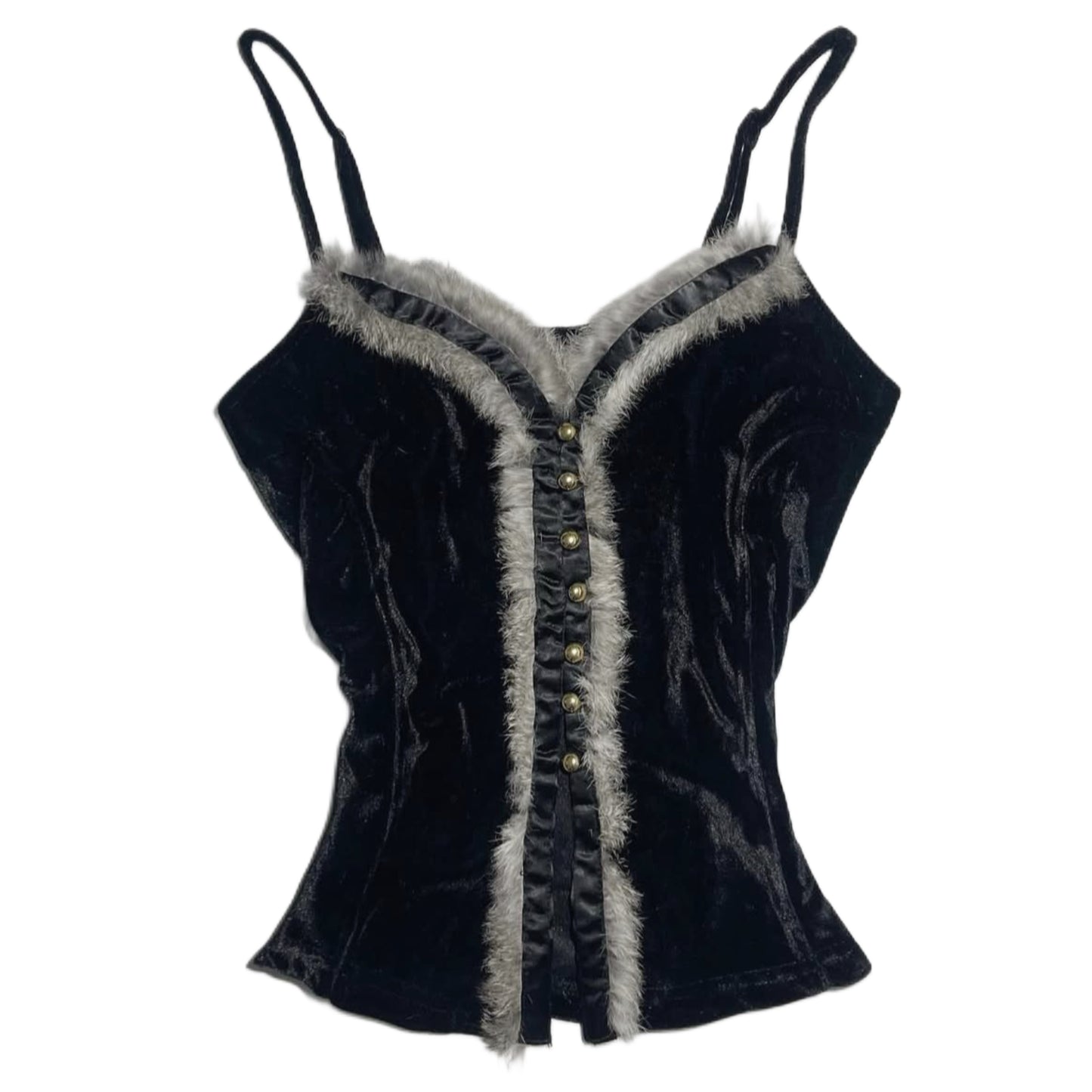 Black velvet fur trim tank