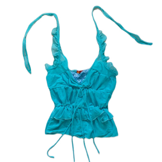 Ocean blue ruffle mesh top