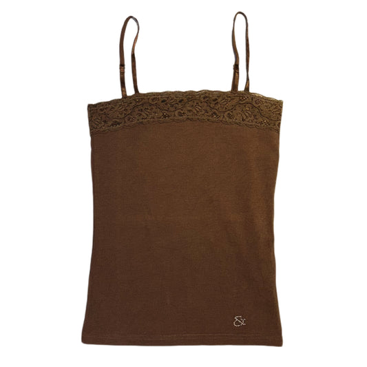 Brown lace trim tank