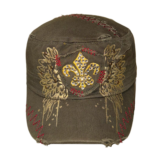 Green rivet rhinestones wings graphic cap