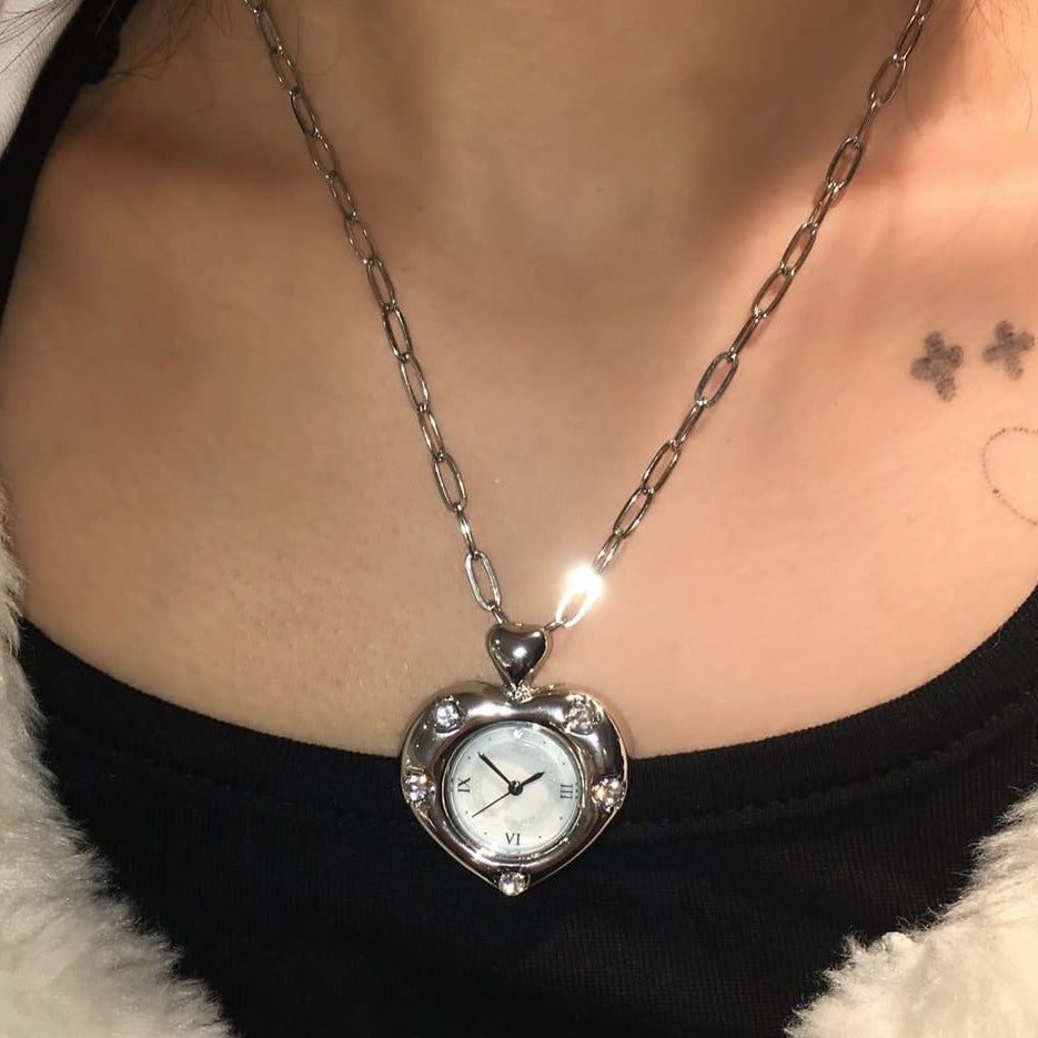 Heart watch necklace