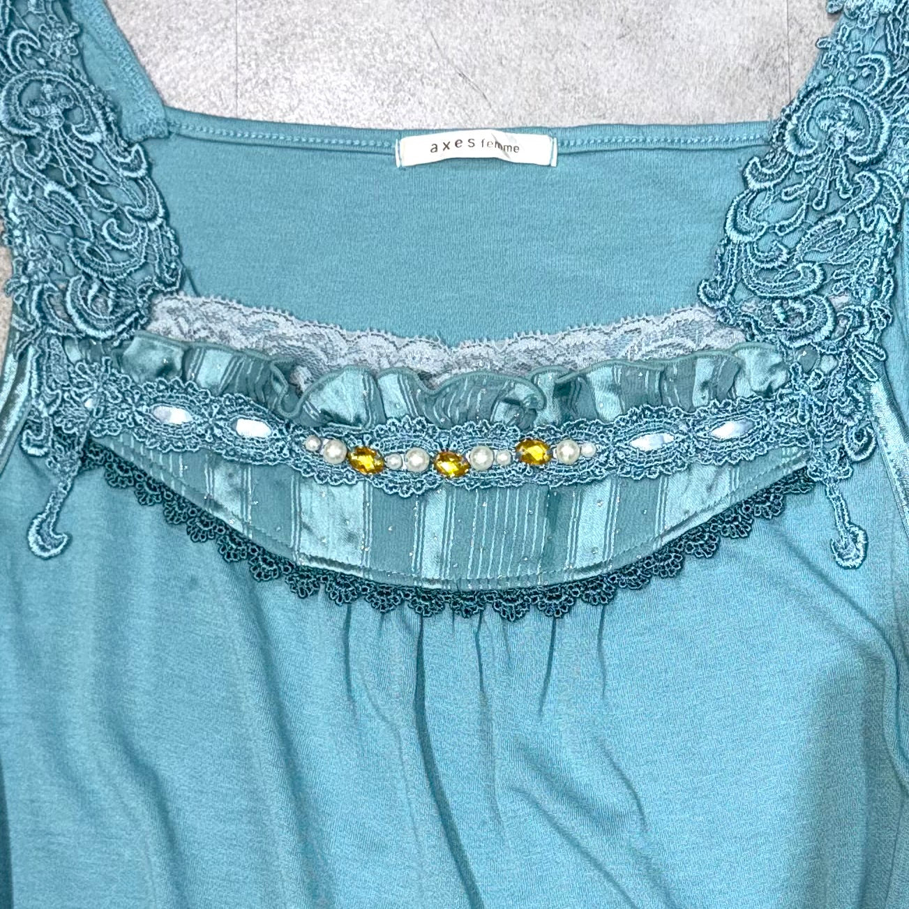 Axes teal lace straps top