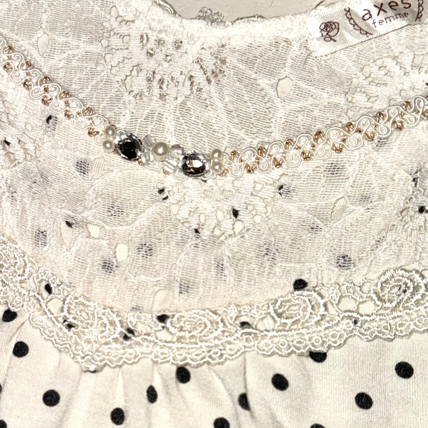 Axes polka dots embroidered lace top