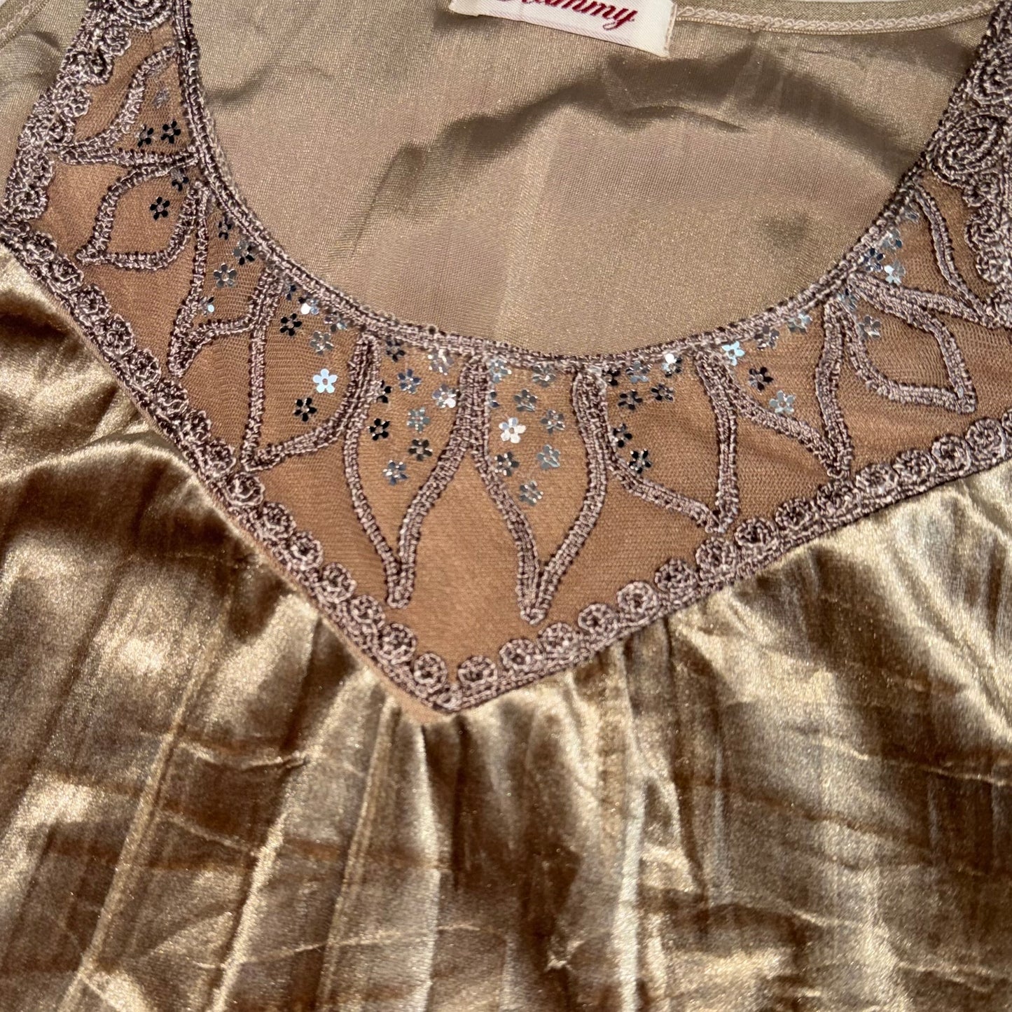 Brown embroidered velvet top