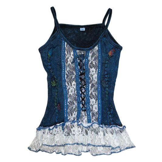 Indigo tie dye lace tank