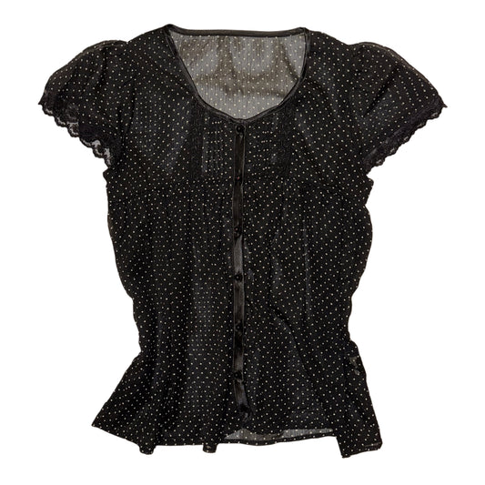 Black polka dot mesh top