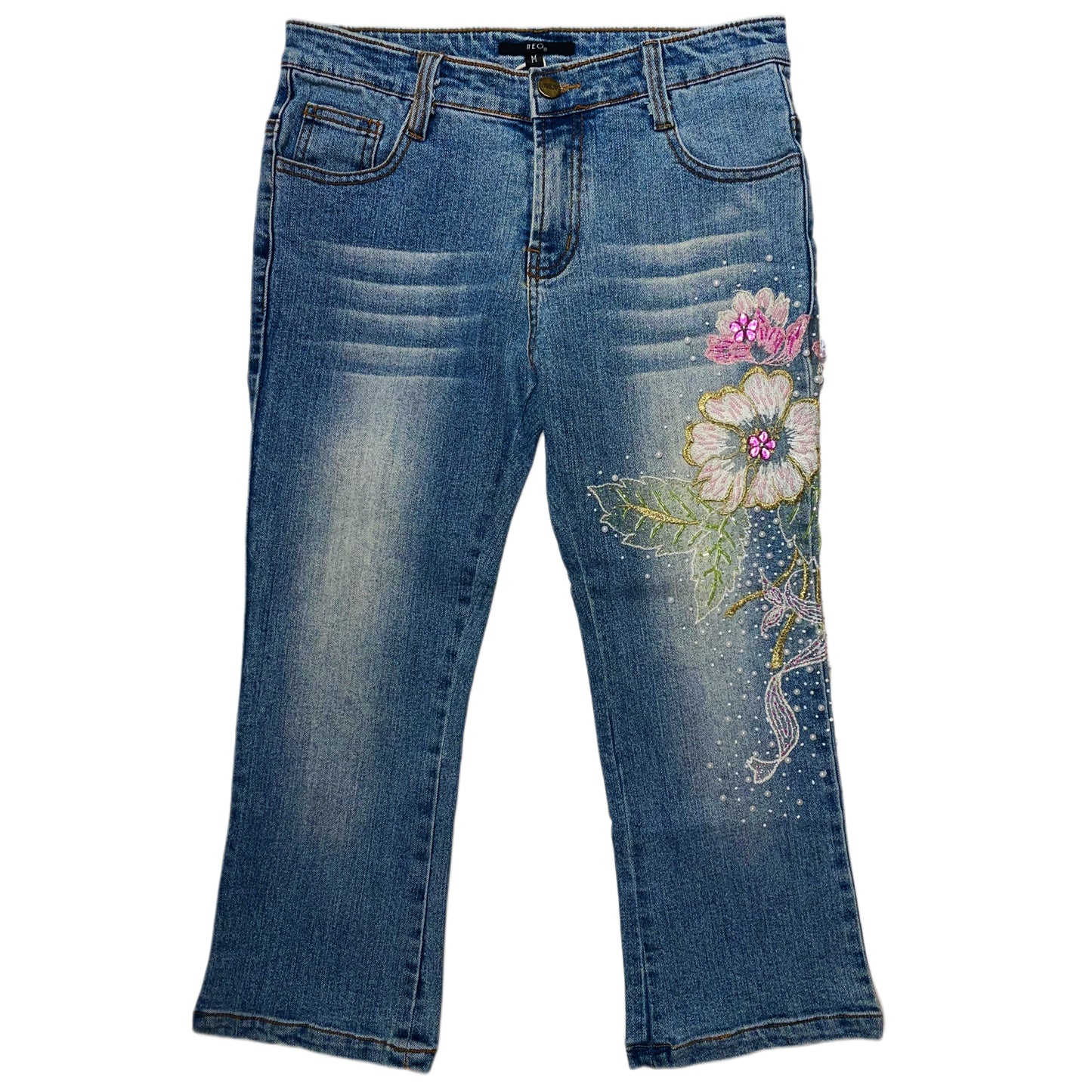 Embroidered denim capris