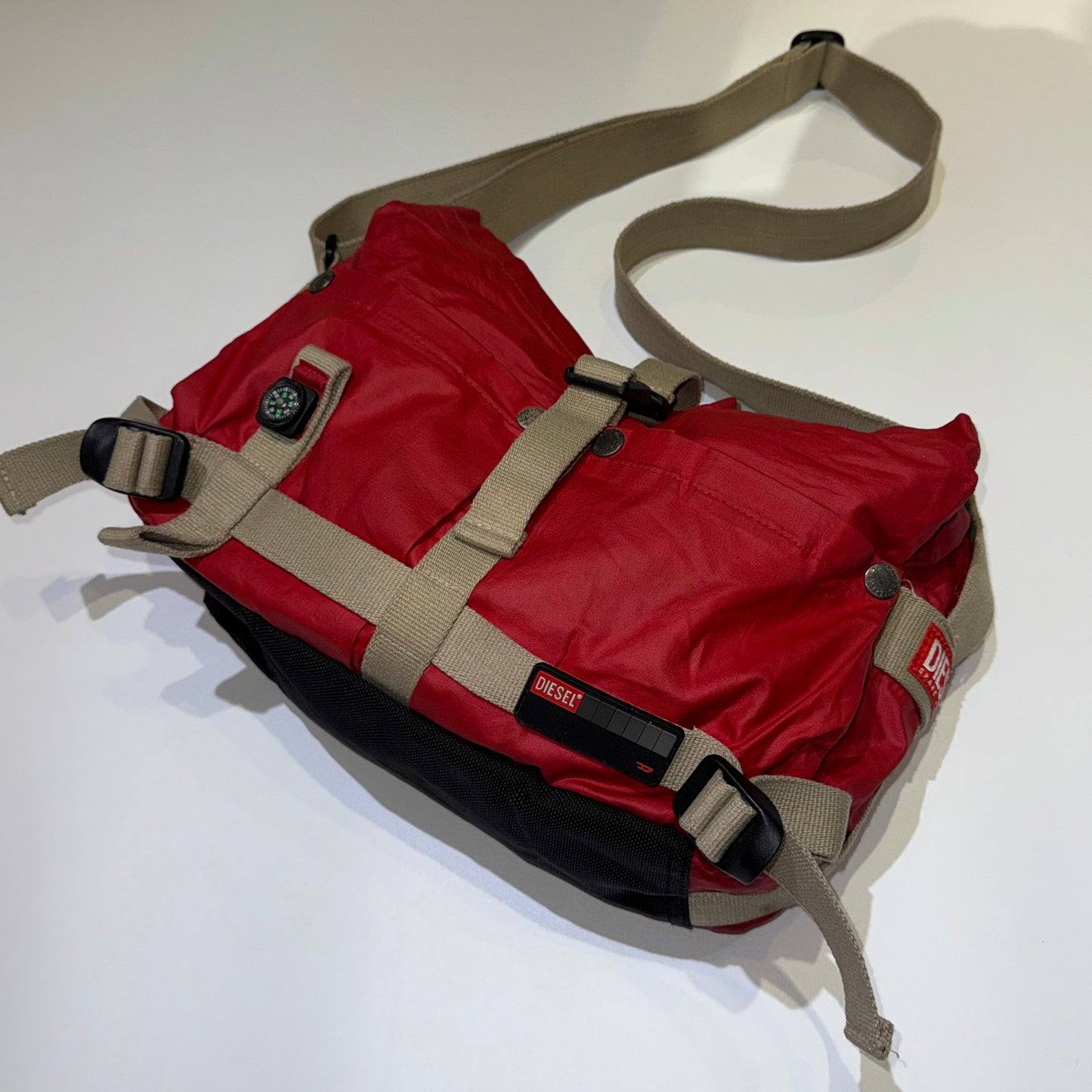 Diesel red nylon compass bag