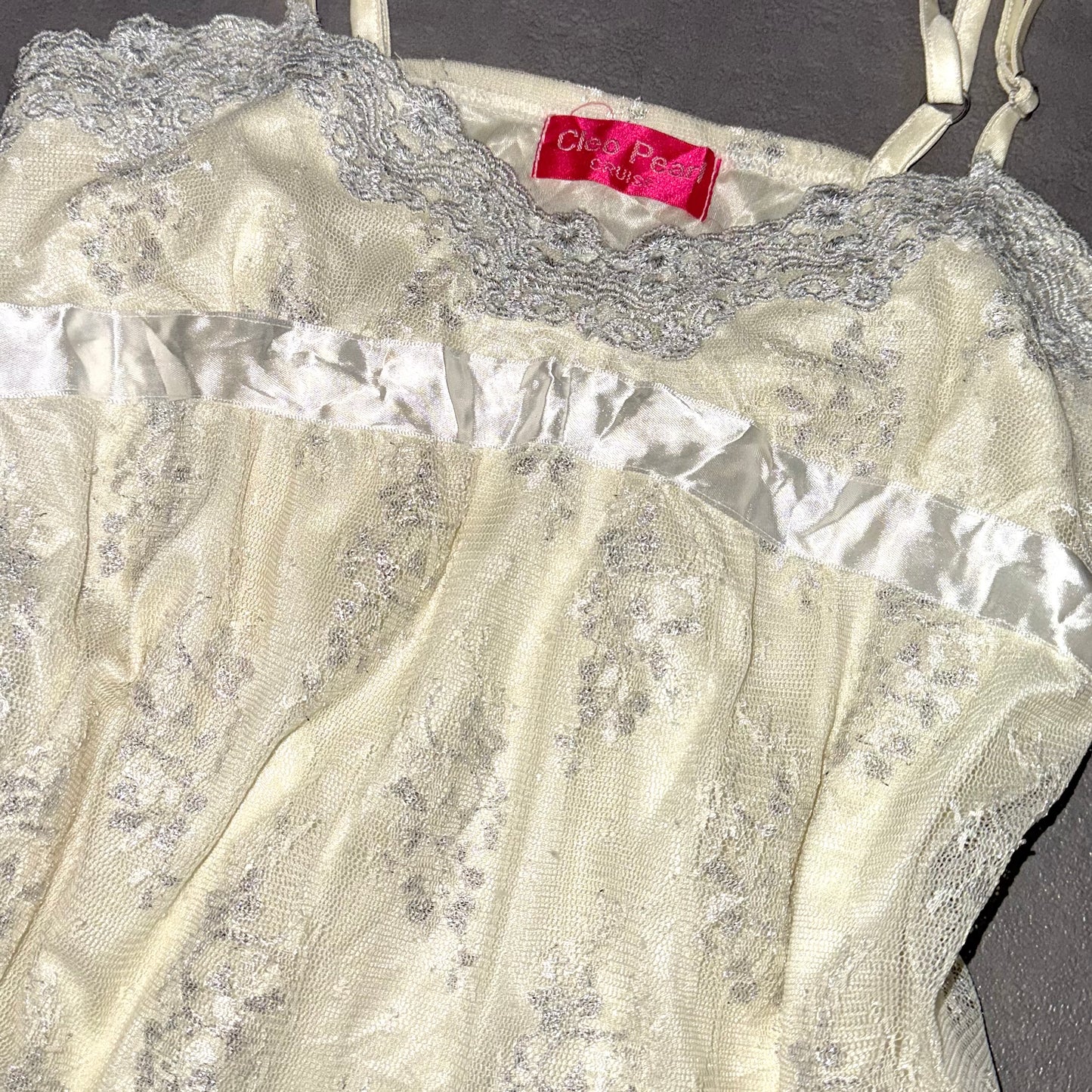 Beige grey lace tank