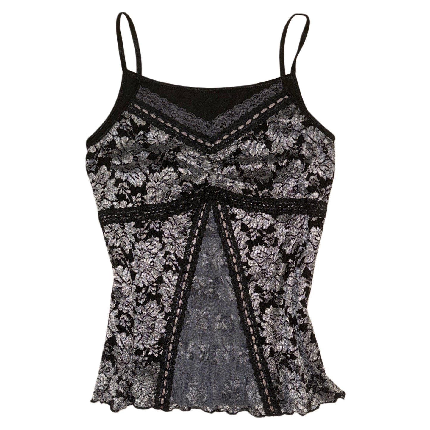 Balck sliver floral lace cami