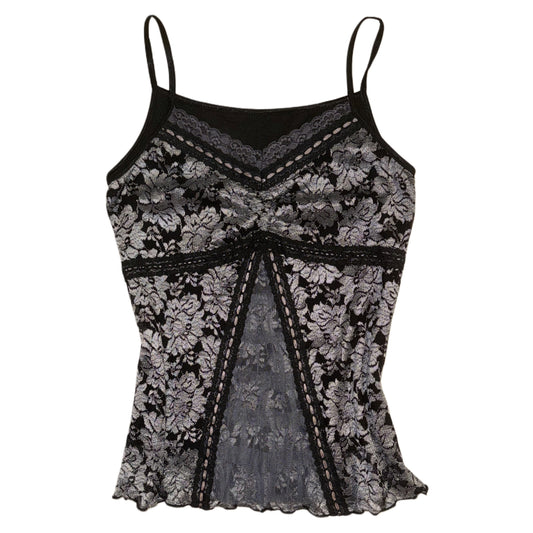 Balck sliver floral lace cami
