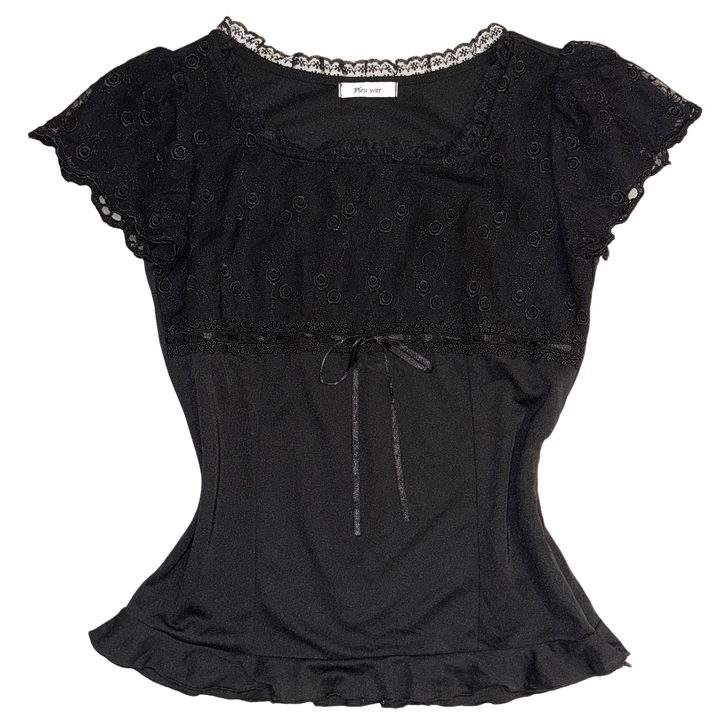 Black lace puff short sleeve