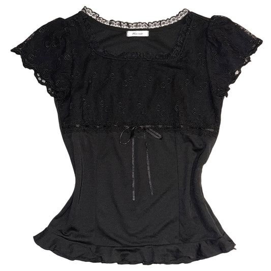 Black lace puff short sleeve