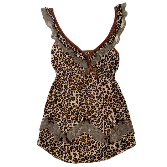 Leopard print ribbon lace top