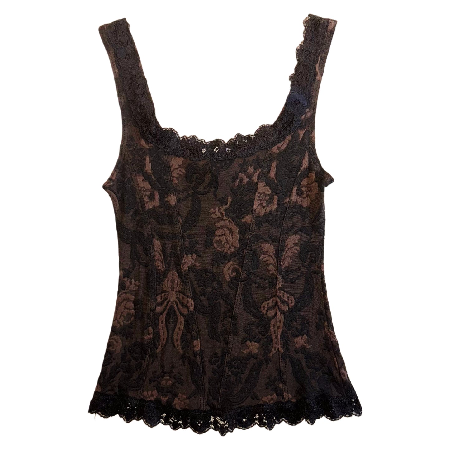 Brown black lace tank