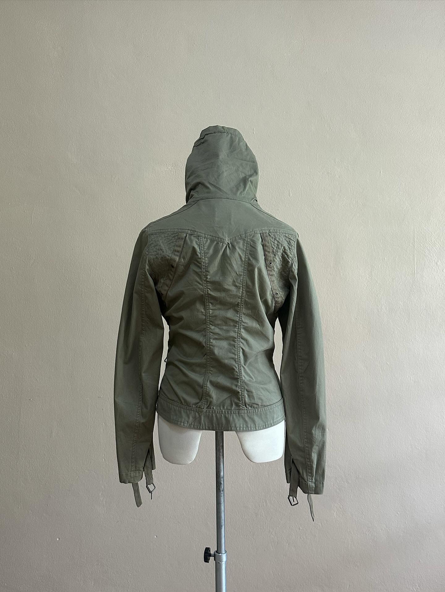 Diesel canvas green solid zip jacket