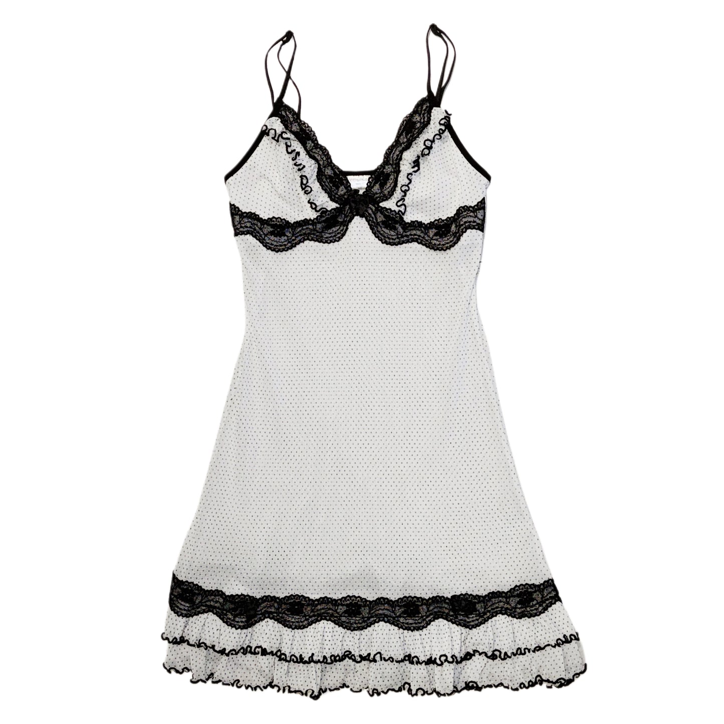 Polka dot black lace trim dress