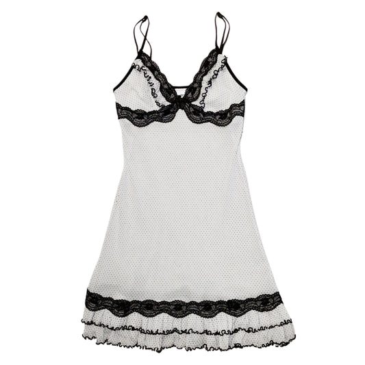 Polka dot black lace trim dress